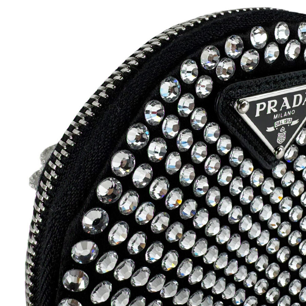 Prada PRADA Shoulder Bag, Satin, Rhinestone, Black, Women's, 1NR003 z10704 - Picture 7 of 12